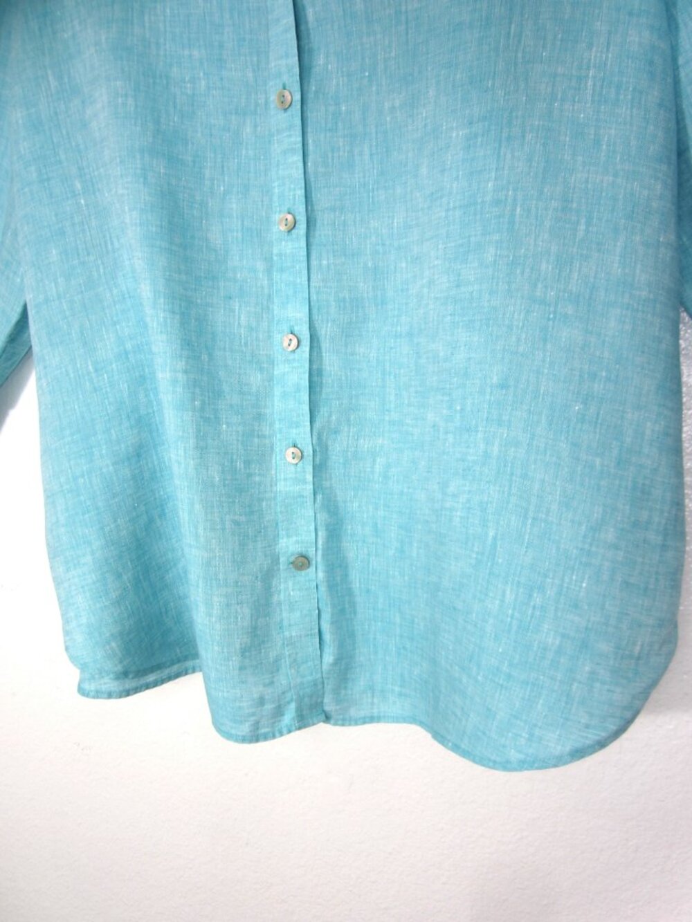Chico's Size 3 US 16 XL No Iron Linen Button Top Women's Aqua Blue 3/4 Sleeve - Picture 3 of 10